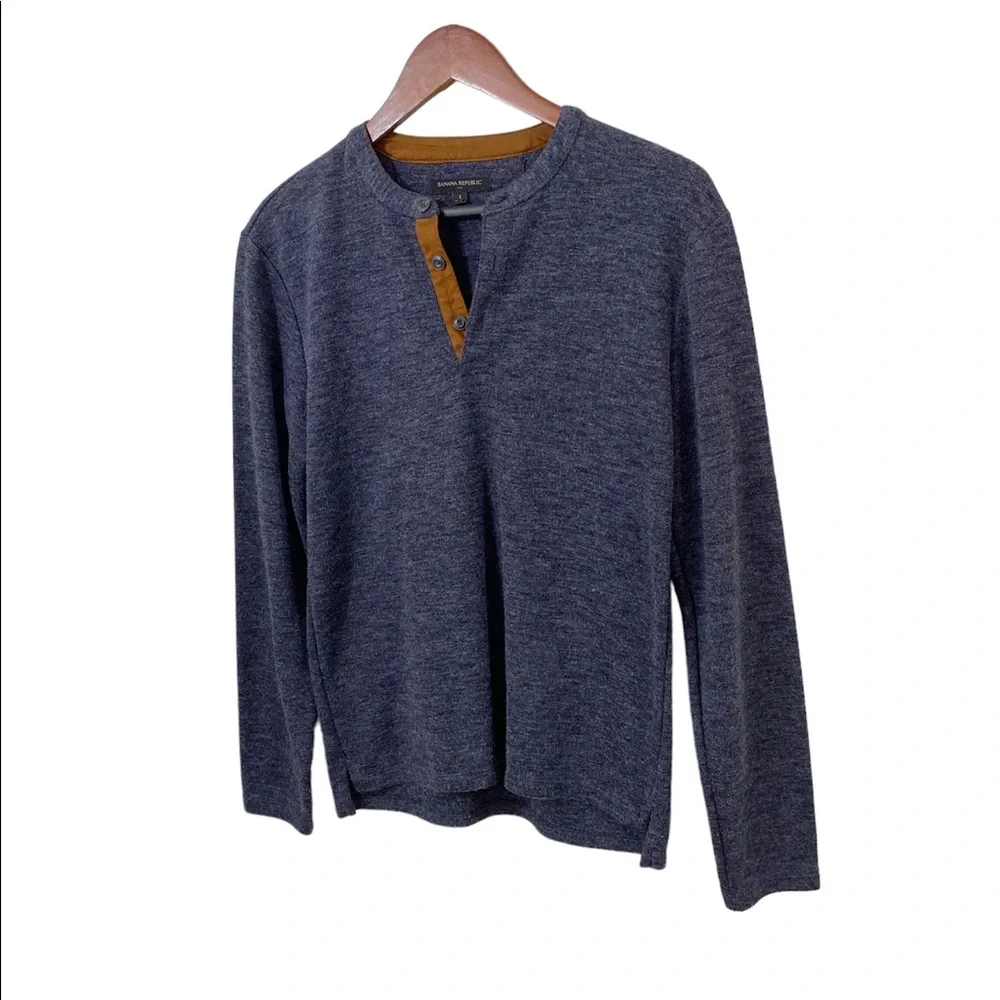 Banana Republic Henley Sweater Shirt Men's Small Blue/Gray Long Sleeve